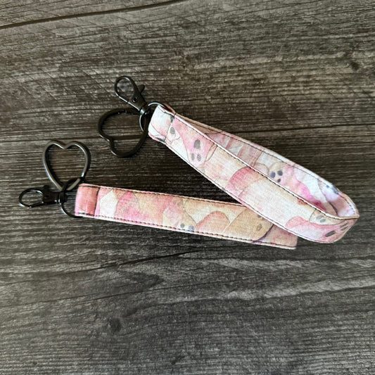 Nampa Bespoke Totes : Pink Ghosties Wristlet Keychain