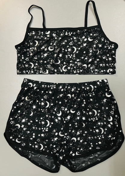 The Sinister Set - MOON & STAR - Sheer Metallic Moon & Star Bra & Shorts Set - READY TO SHIP!
