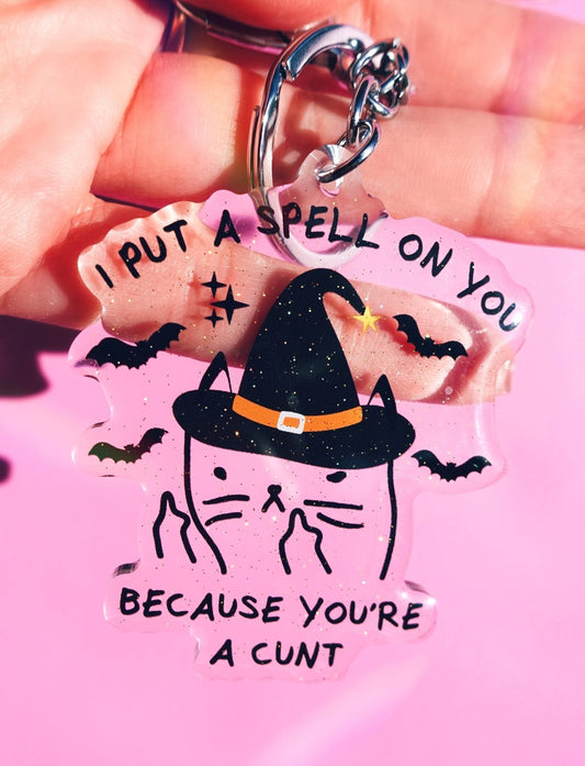 I Put A Spell On You Mean Kitty Acrylic Keychain